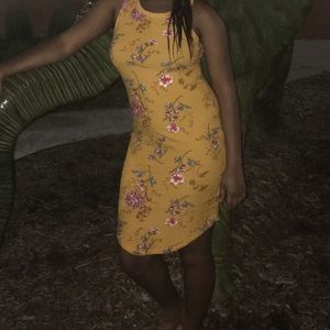 Yellow flower printed dress